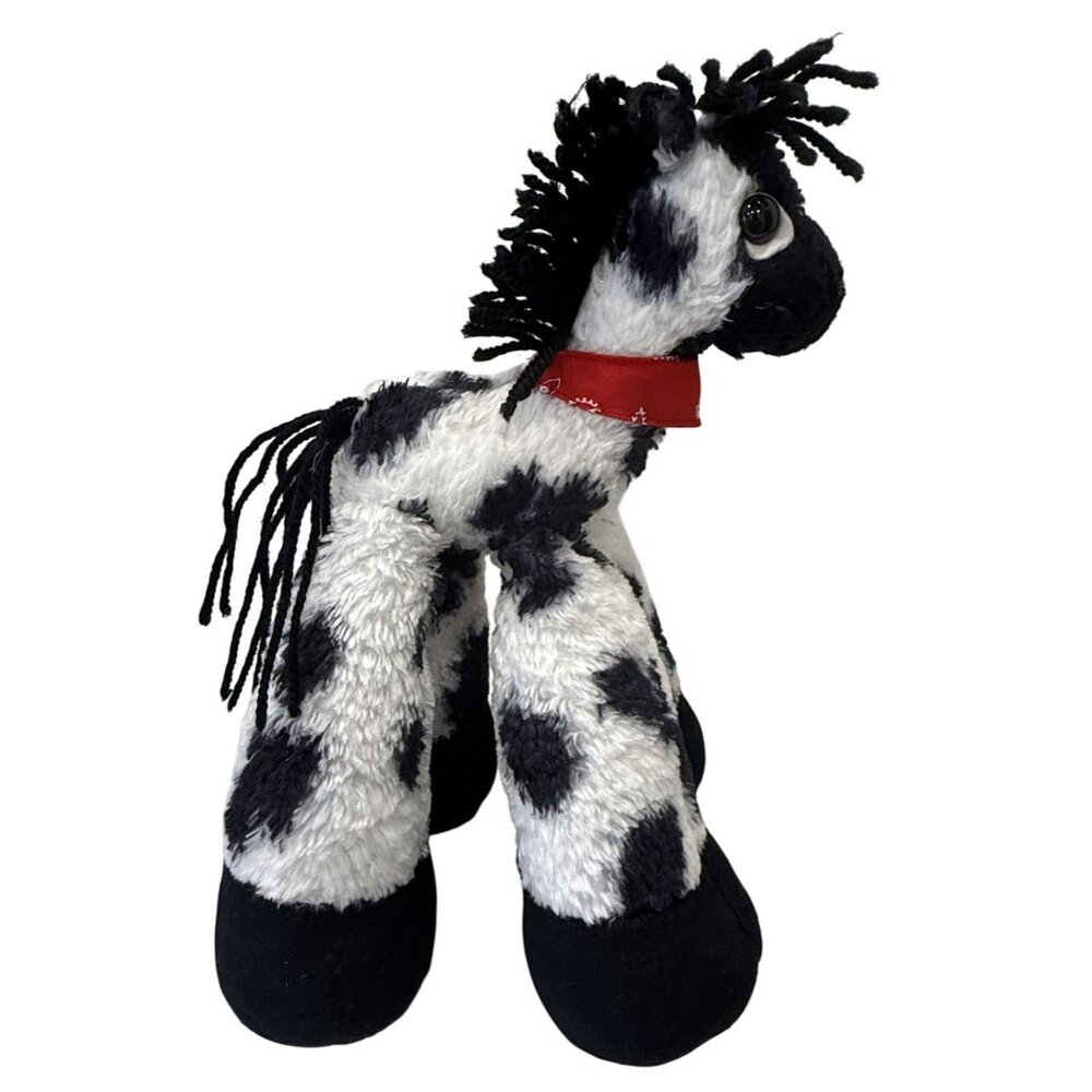 Bestever Shelly Adventures Black White Plush Pony Red Bandana 12" Tall Soft Toy